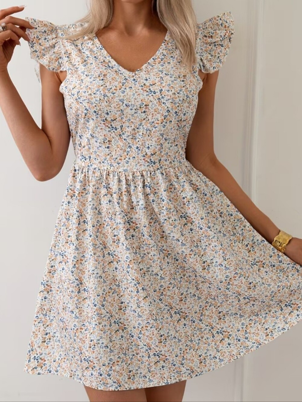 SHEIN Ditsy Floral Ruffle Tie Back Mini Dress Size S - Picture 2 of 7